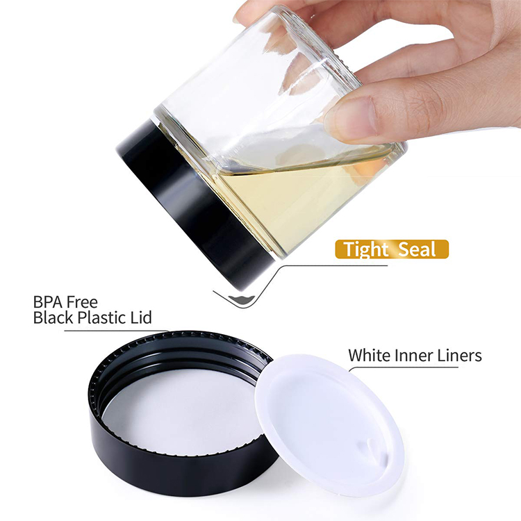 Wholesale Refillable 4oz Empty Clear Glass Cream Jar with Black Plastic Lid