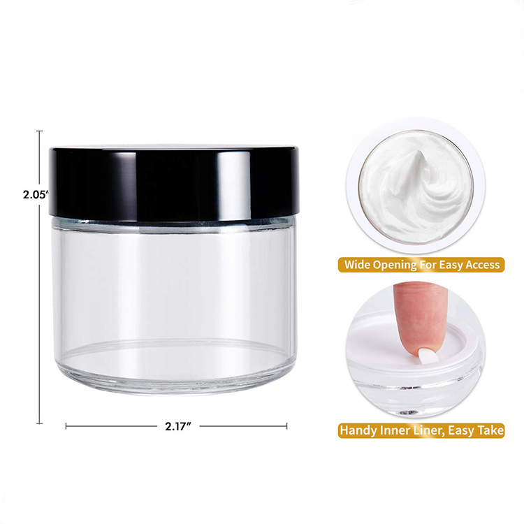 Wholesale Refillable 4oz Empty Clear Glass Cream Jar with Black Plastic Lid