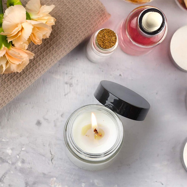 Wholesale Refillable 4oz Empty Clear Glass Cream Jar with Black Plastic Lid