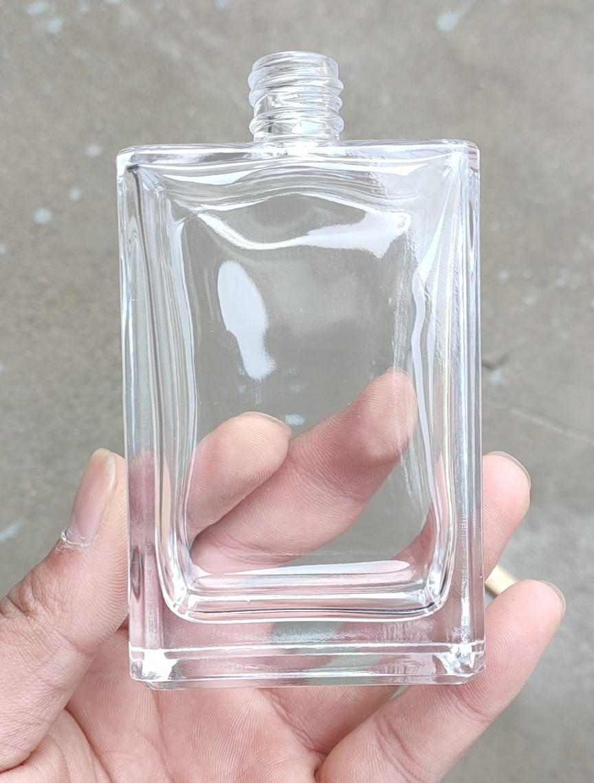 Wholesale Refillable Square Clear Custom Luxury Gold Spray 100ml Empty Perfume Glass Bottle
