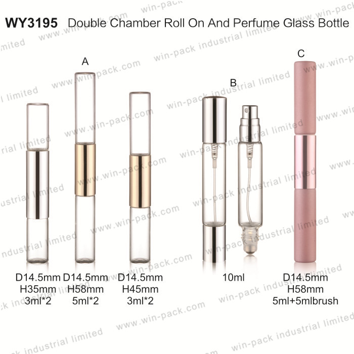Wholesale Roll on Perfume Oil Bottle Roller Ball 5ml 10ml 3ml Two End Glass with Stainless Steel Essential Oil Screen Printing