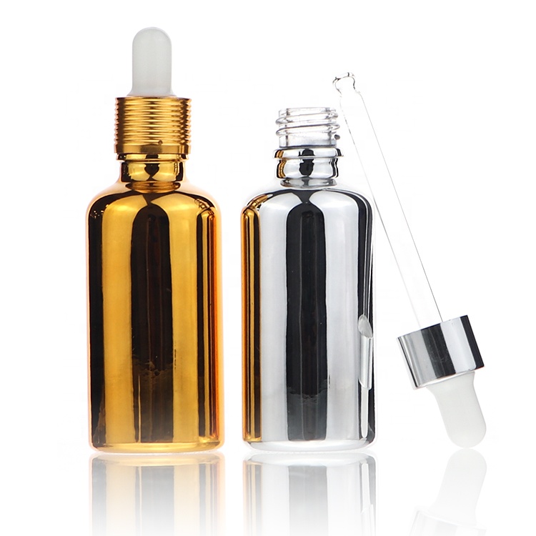 Wholesale Round 30ml 50ml Glass Sliver Gold Serum Essential Oil Dropper Bottle