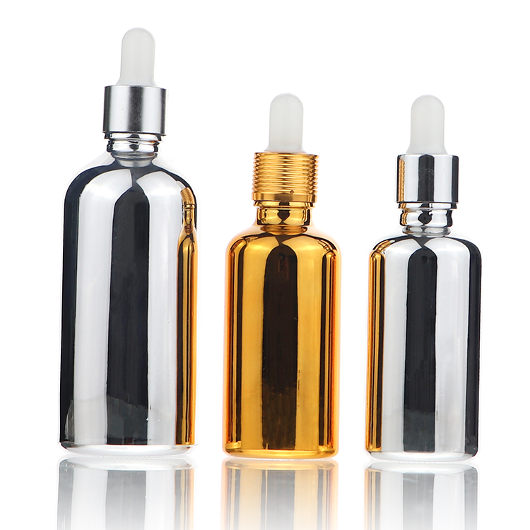 Wholesale Round 30ml 50ml Glass Sliver Gold Serum Essential Oil Dropper Bottle