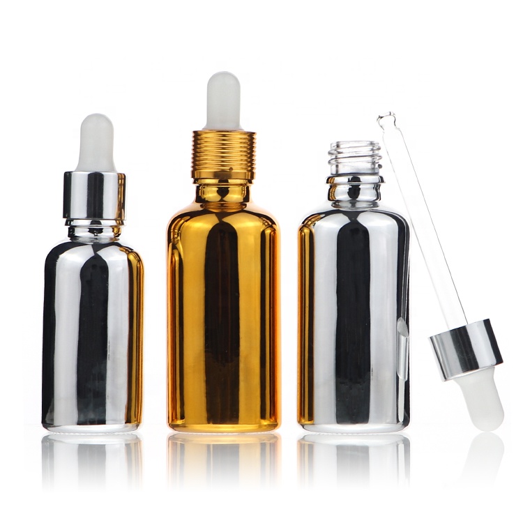 Wholesale Round 30ml 50ml Glass Sliver Gold Serum Essential Oil Dropper Bottle