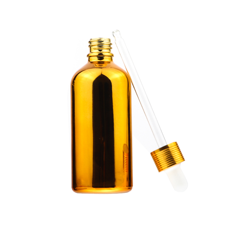 Wholesale Round 30ml 50ml Glass Sliver Gold Serum Essential Oil Dropper Bottle