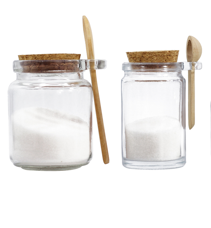 Wholesale Round Clear 100ml 4oz 8oz Mini Bath Salt jar Glass with Cork Lid and Wooden Spoon