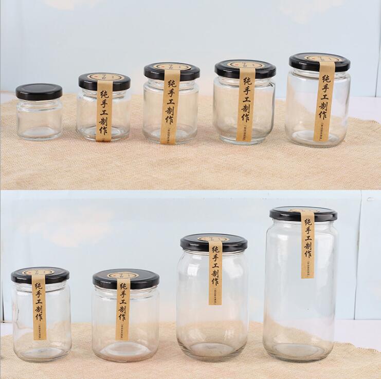 Wholesale Round Clear Glass Food Container Glass Jar with Metal Lid Tinplate Cap Snap for honey jam