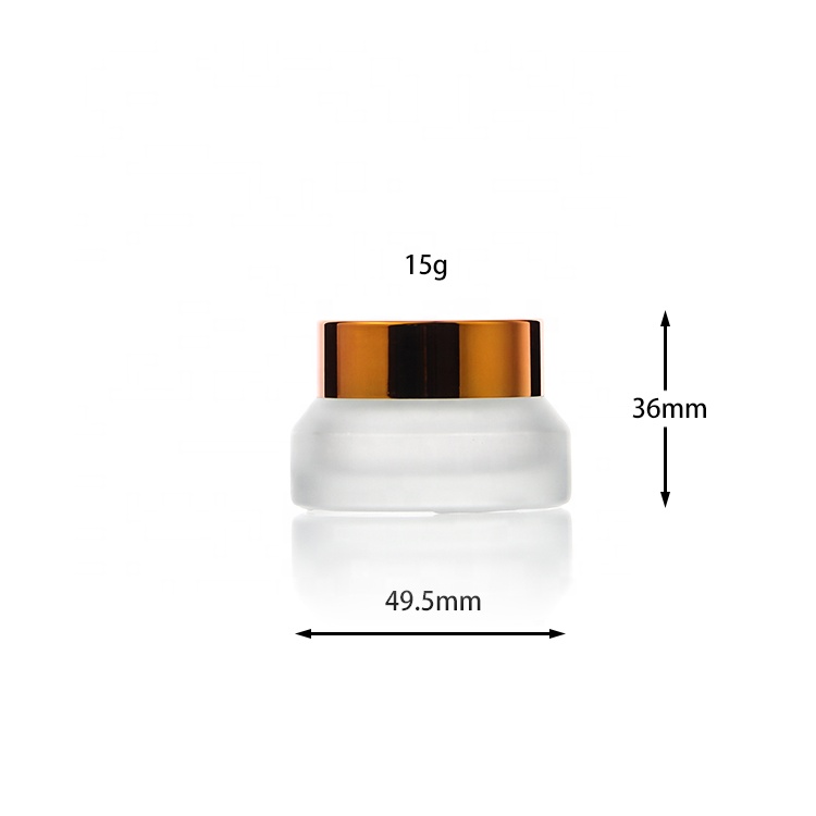Wholesale Round Empty Cosmetic Cream 15g 30g 50g Clear Frosted Amber Glass Jar With Gold Lid