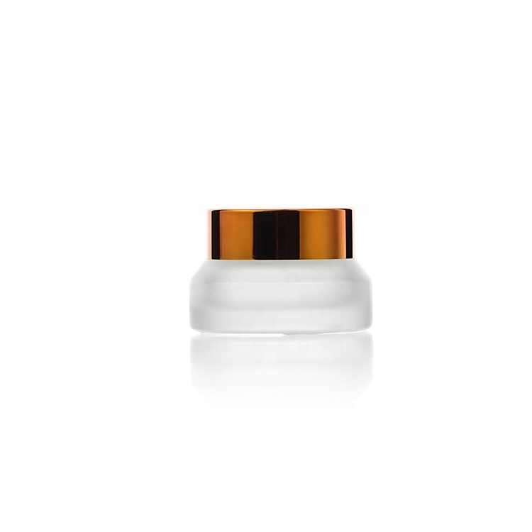 Wholesale Round Empty Cosmetic Cream 15g 30g 50g Clear Frosted Amber Glass Jar With Gold Lid