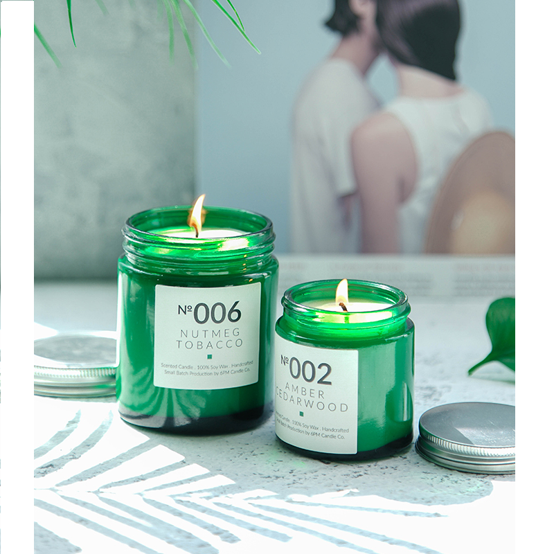 Wholesale Round Empty green Glass Candle Jar with Metal Lids