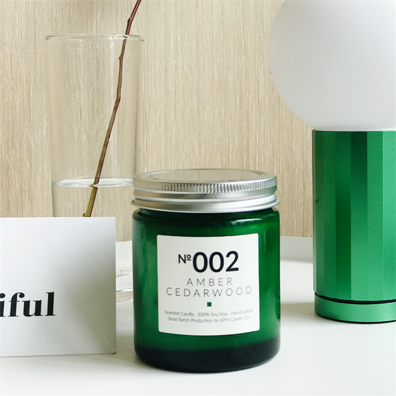 Wholesale Round Empty green Glass Candle Jar with Metal Lids