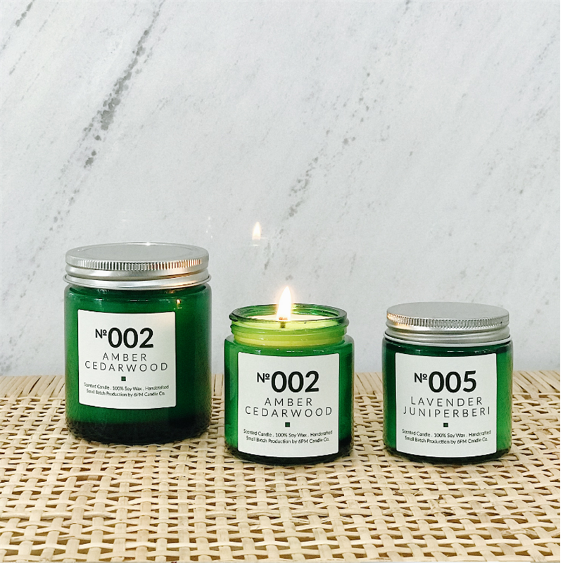 Wholesale Round Empty green Glass Candle Jar with Metal Lids
