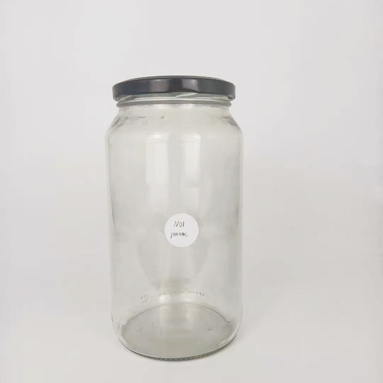 Wholesale Round Wide Mouth Empty 1L 1000ml Glass Honey Jam Food Storage Jar With Black Lug Lid