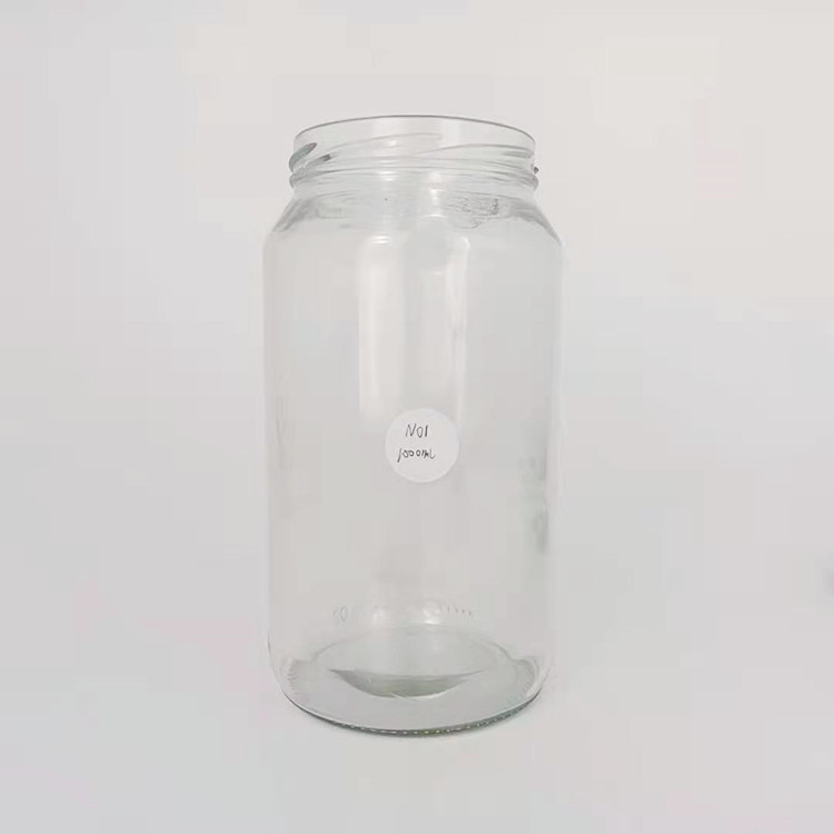 Wholesale Round Wide Mouth Empty 1L 1000ml Glass Honey Jam Food Storage Jar With Black Lug Lid