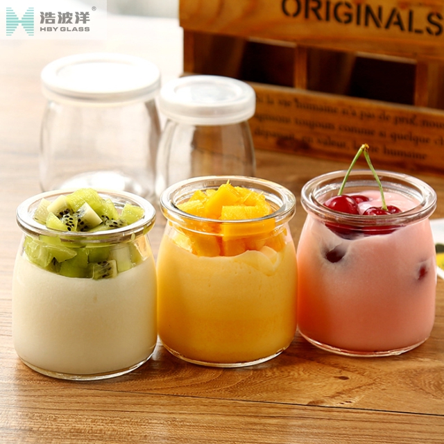 Wholesale Screen printing 100ml empty glass pudding bottle with plastic lid