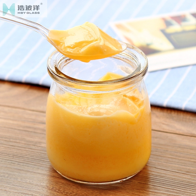 Wholesale Screen printing 100ml empty glass pudding bottle with plastic lid