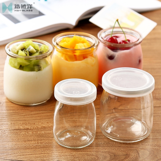 Wholesale Screen printing 100ml empty glass pudding bottle with plastic lid