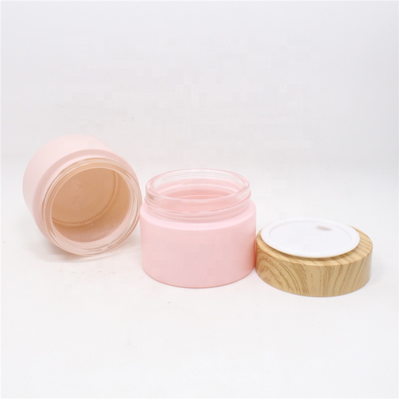 Wholesale Screw Top Pantone Customized Pink Round Cosmetic Glass Jars 50g