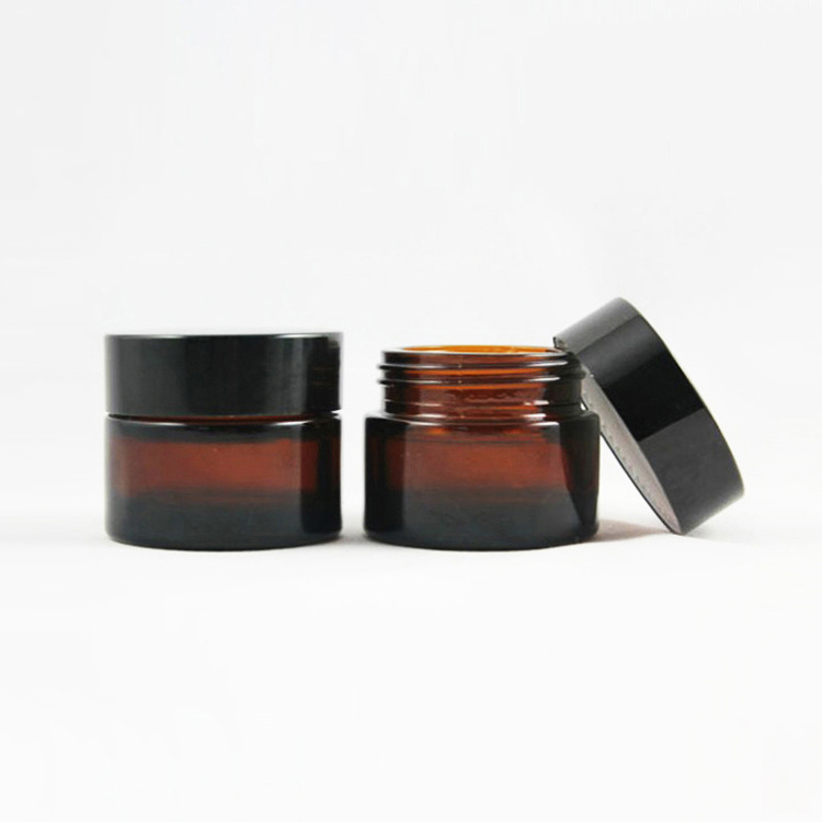 Wholesale Skin Cream Container 20ml Empty Amber Glass Jars with Black PP Lid