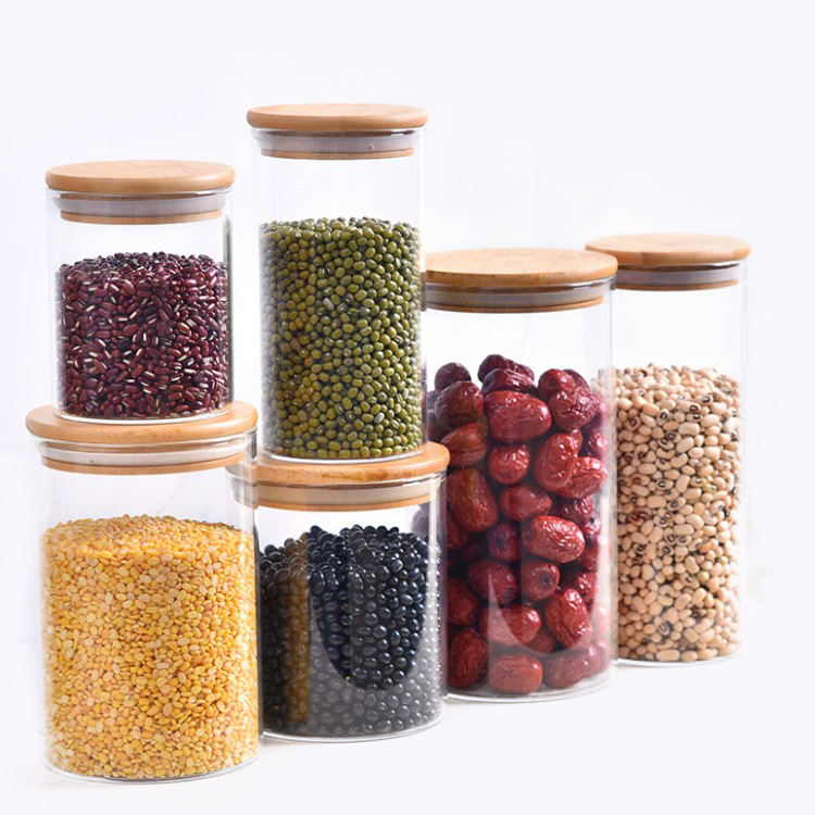 Wholesale Small Candy Cookie Empty Spice Food Storage Glass Containers Bottles Jar Coffee Tea Caddy With Lid