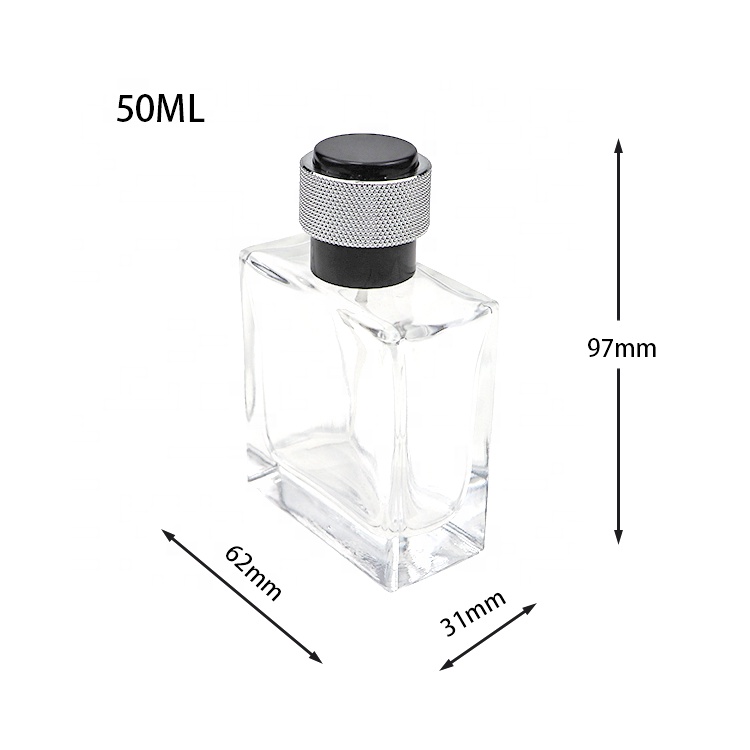 Wholesale Square Clear Glass Bottle Perfume 50 ml Glass Crimp Bottle Parfum