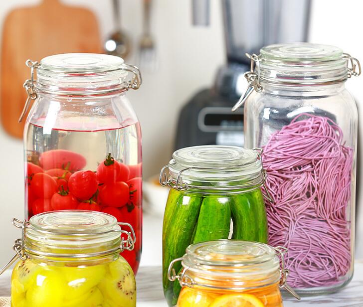 Wholesale Square Cylinder Clear Glass Jars With Snap Joint Lids Serving Kitchen Candy Spices Honey