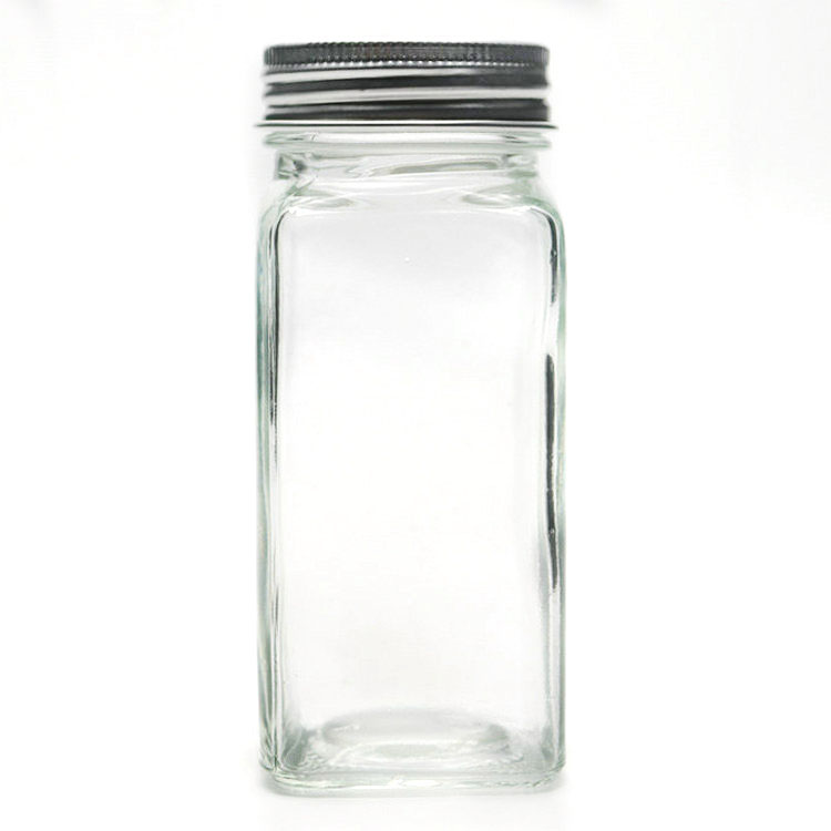Wholesale Square Glass Spice Bottles 4oz Spice Glass Jar with Silver Metal Lids Shaker Top
