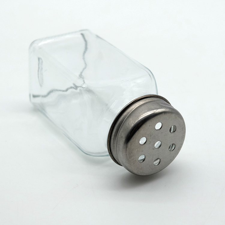 Wholesale Square Shape Glass Bottle Daily Use Seasoning Bottle with Metal Holes Lid Cumin Powder Glass Bottle for Condiment