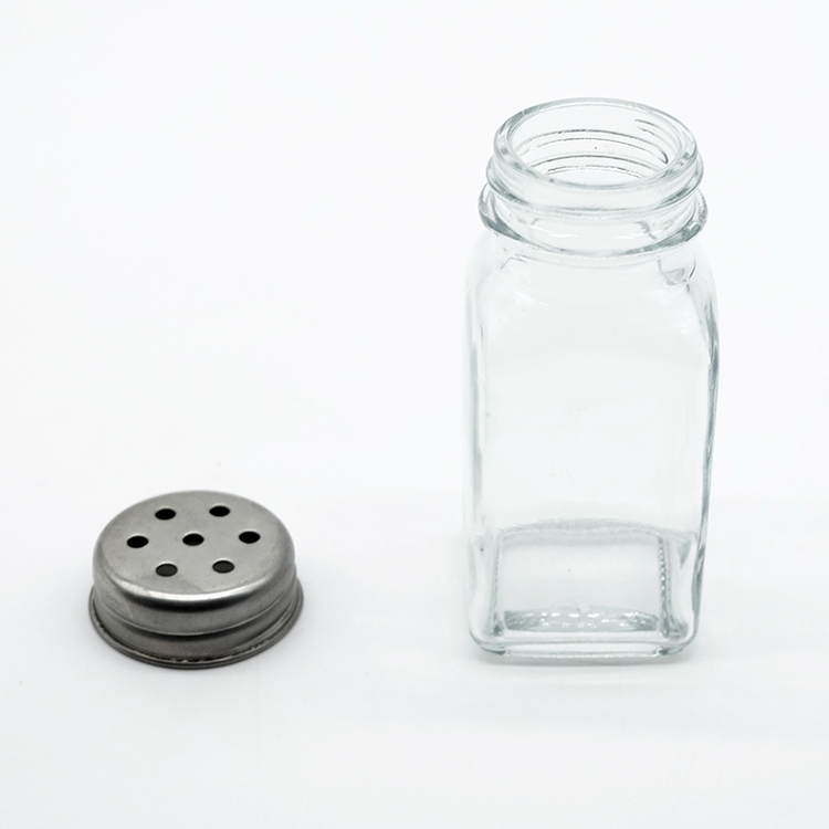 Wholesale Square Shape Glass Bottle Daily Use Seasoning Bottle with Metal Holes Lid Cumin Powder Glass Bottle for Condiment