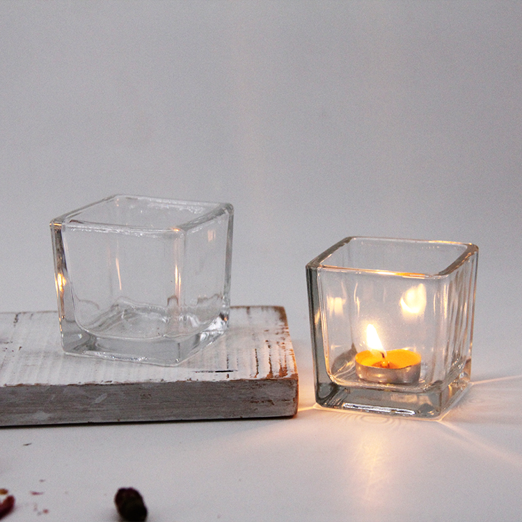 Wholesale Square Transparent Glass Candleholder Candle Cup Glass Candle Container Household Decoration