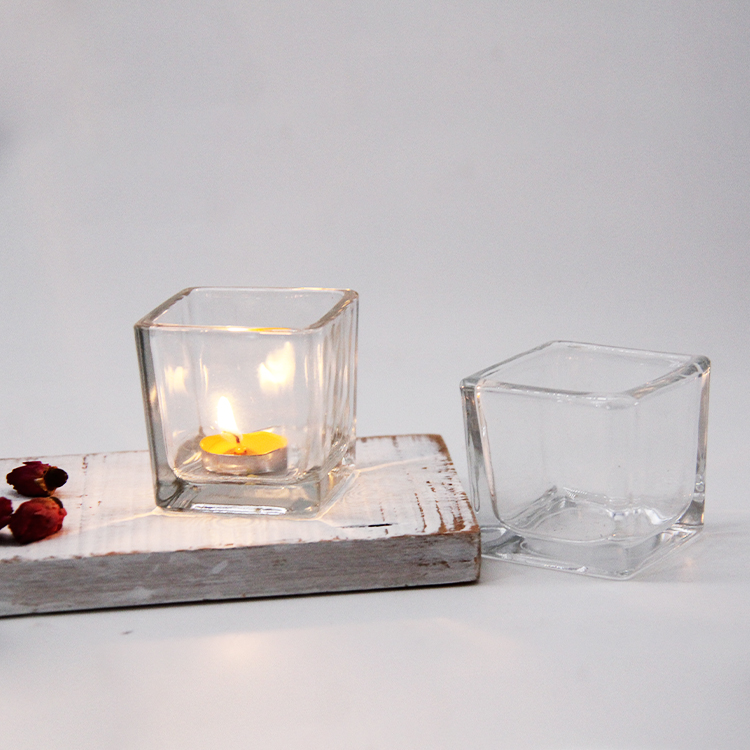 Wholesale Square Transparent Glass Candleholder Candle Cup Glass Candle Container Household Decoration