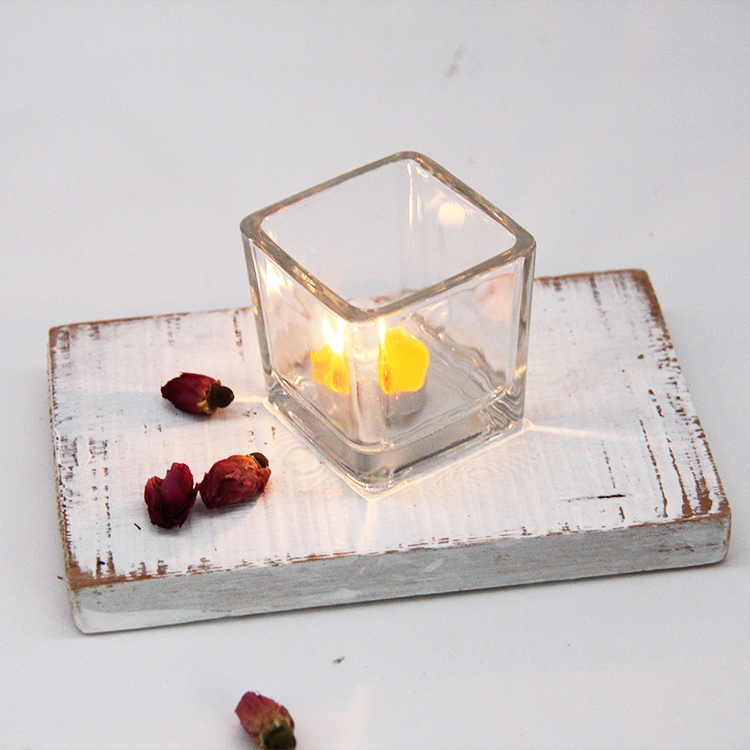 Wholesale Square Transparent Glass Candleholder Candle Cup Glass Candle Container Household Decoration