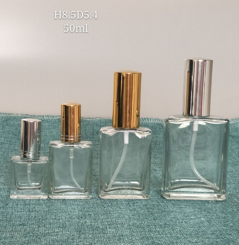 Wholesale Square Transparent Perfume Spray Glass Bottle 50ml