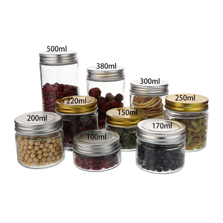 Wholesale Straight Side Clear Food Container Glass Jar Mason Jar Clear Glass 4 oz 8 oz 16 oz 100ml 150ml 170ml 200ml 300ml