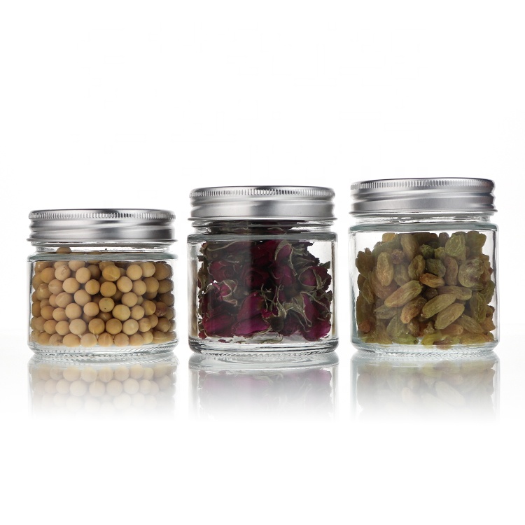 Wholesale Straight Side Clear Food Container Glass Jar Mason Jar Clear Glass 4 oz 8 oz 16 oz 100ml 150ml 170ml 200ml 300ml