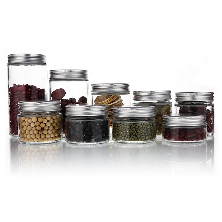 Wholesale Straight Side Clear Food Container Glass Jar Mason Jar Clear Glass 4 oz 8 oz 16 oz 100ml 150ml 170ml 200ml 300ml