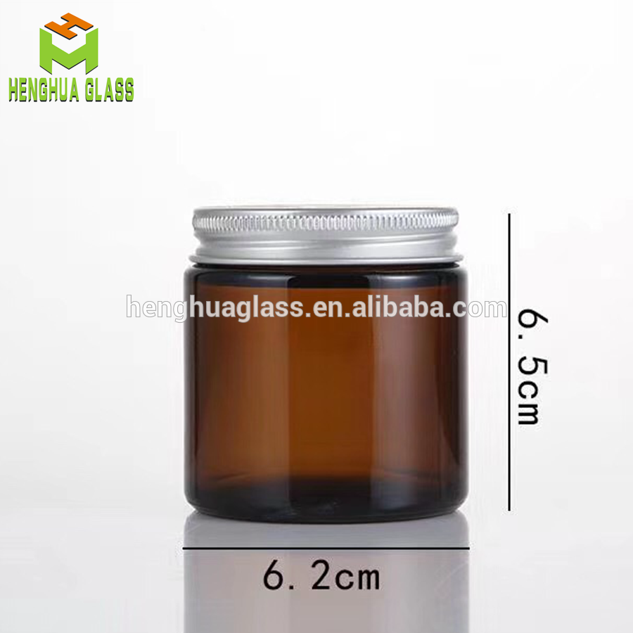 Wholesale Straight Sided 240ml 8oz Amber Glass Jar For Cosmetics Lotions Body Scrubs Balms Candle With Aluminium Lid