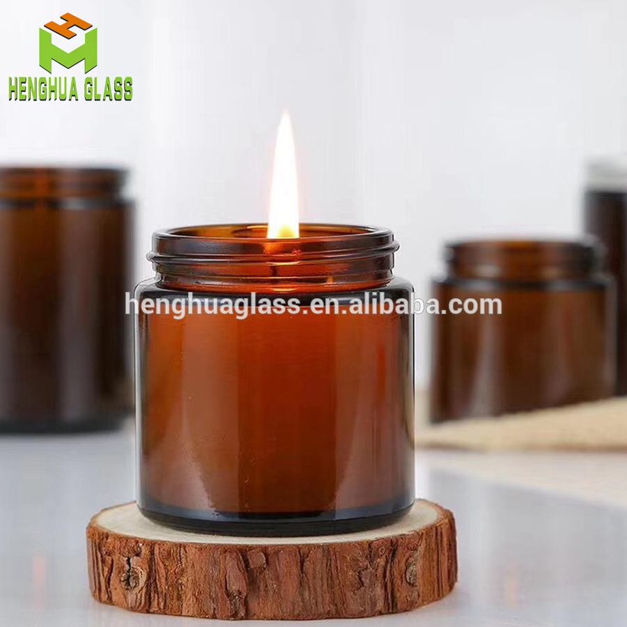 Wholesale Straight Sided 240ml 8oz Amber Glass Jar For Cosmetics Lotions Body Scrubs Balms Candle With Aluminium Lid