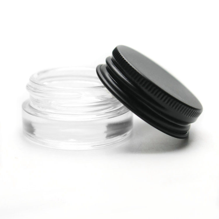 Wholesale Super Flint 5 ml Clear Glass Rosin Concentrate Jars w/ 38-400 Black Aluminium Metal Cap