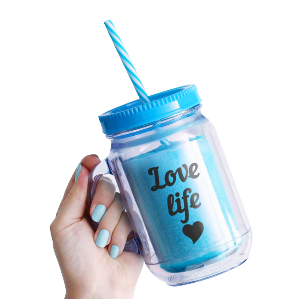 Wholesale Superior 20oz Custom Plastic Double Wall Mason Jar Cups with Handle