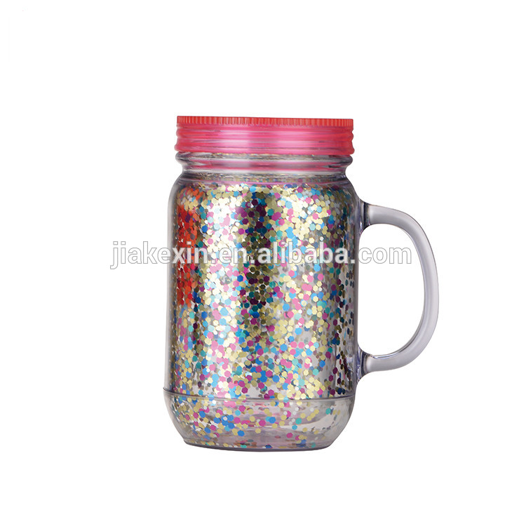 Wholesale Superior 20oz Custom Plastic Double Wall Mason Jar Cups with Handle