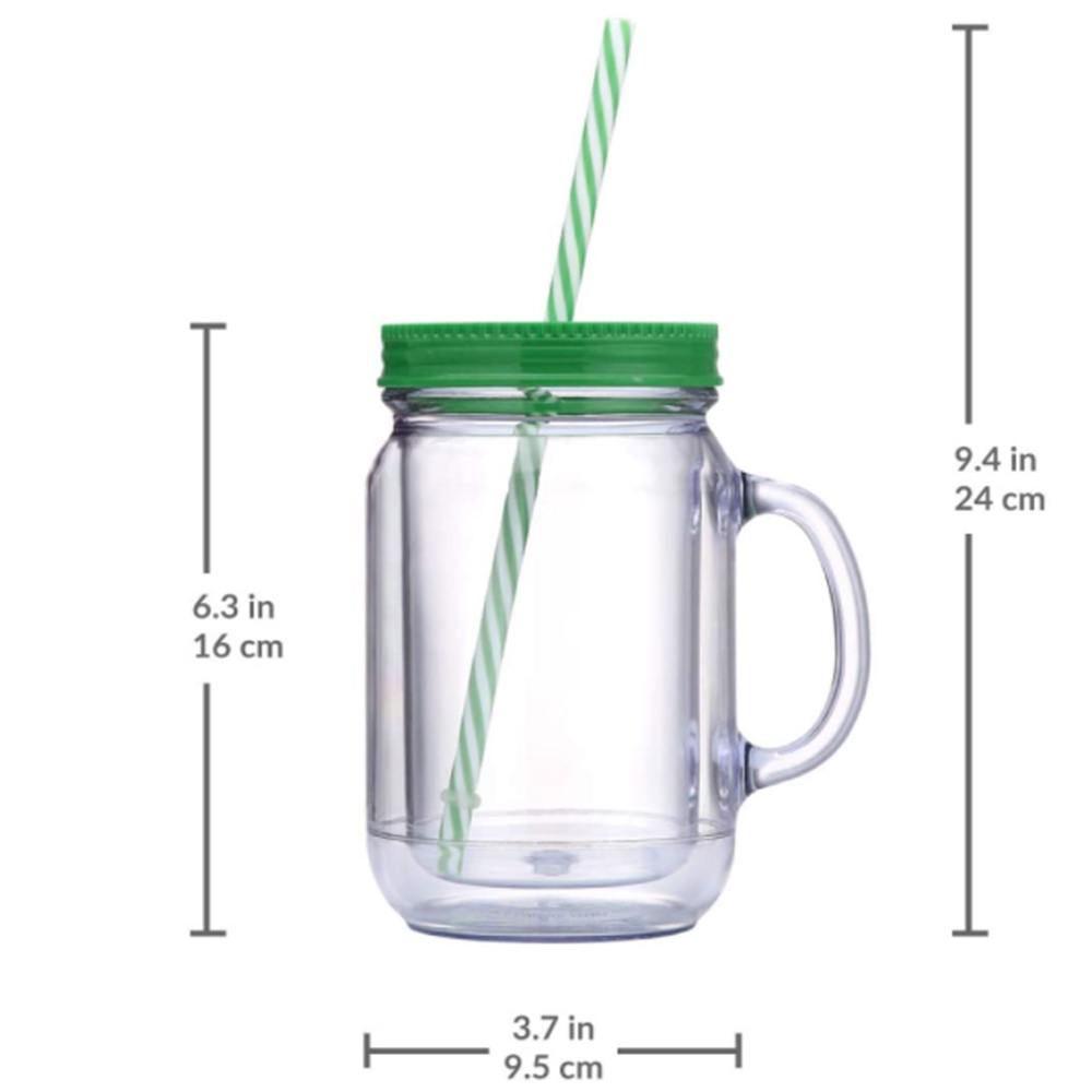 Wholesale Superior 20oz Custom Plastic Double Wall Mason Jar Cups with Handle