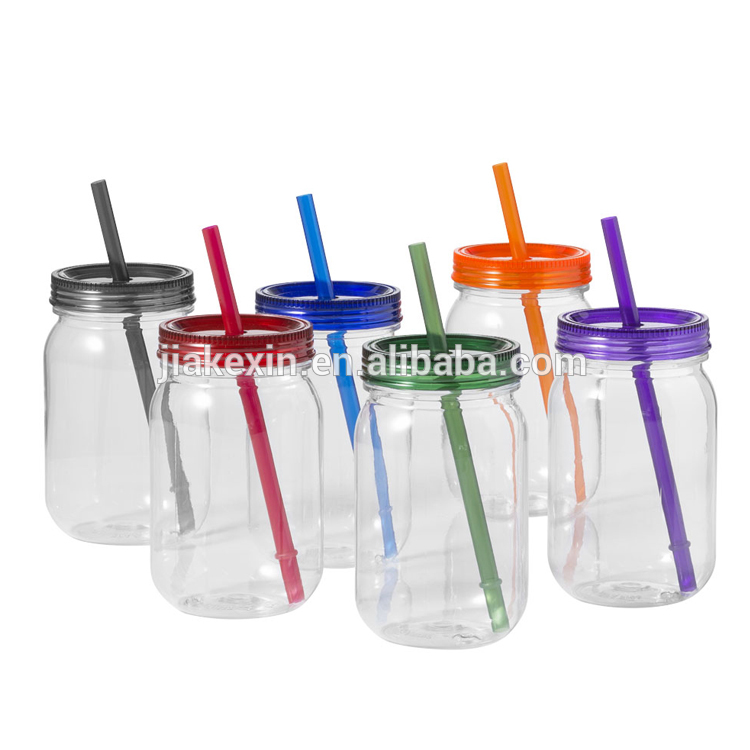 Wholesale Superior 20oz Custom Plastic Double Wall Mason Jar Cups with Handle