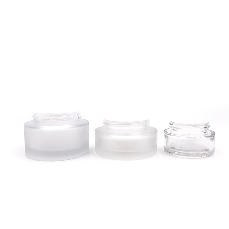 Wholesale Transparent Frosted Cosmetic Cream Container Glass Jars With Screw Bamboo Lids