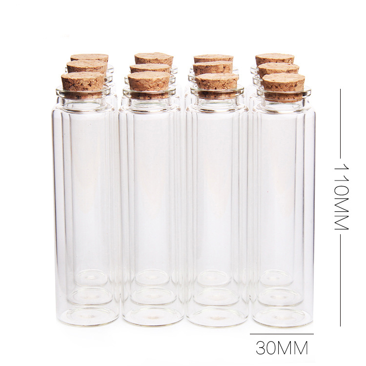 Wholesale Transparent  long neck small glass bottle with cork round lid packing 55ml