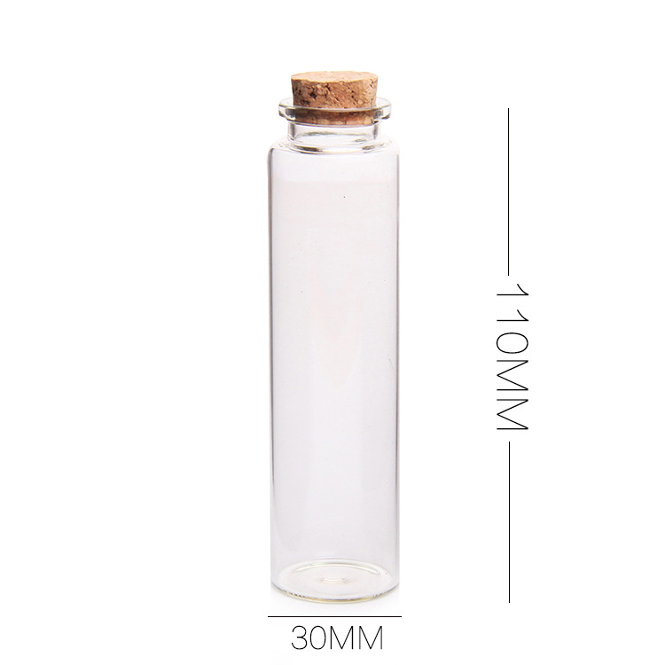 Wholesale Transparent long neck small glass bottle with cork round lid packing 55ml