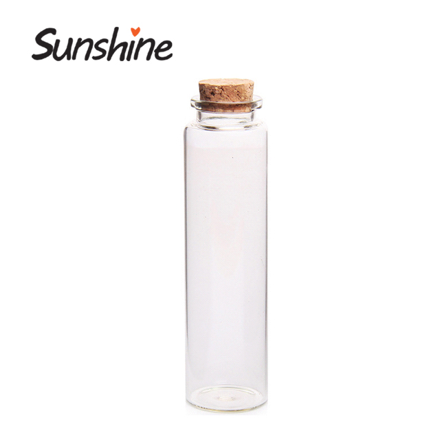 Wholesale Transparent long neck small glass bottle with cork round lid packing 55ml