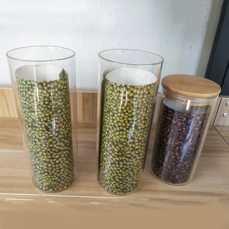 Wholesale Unique Clear Borosilicate Bamboo Lid Grade Kitchen Cylinder Airtight Food Storage Glass Jar