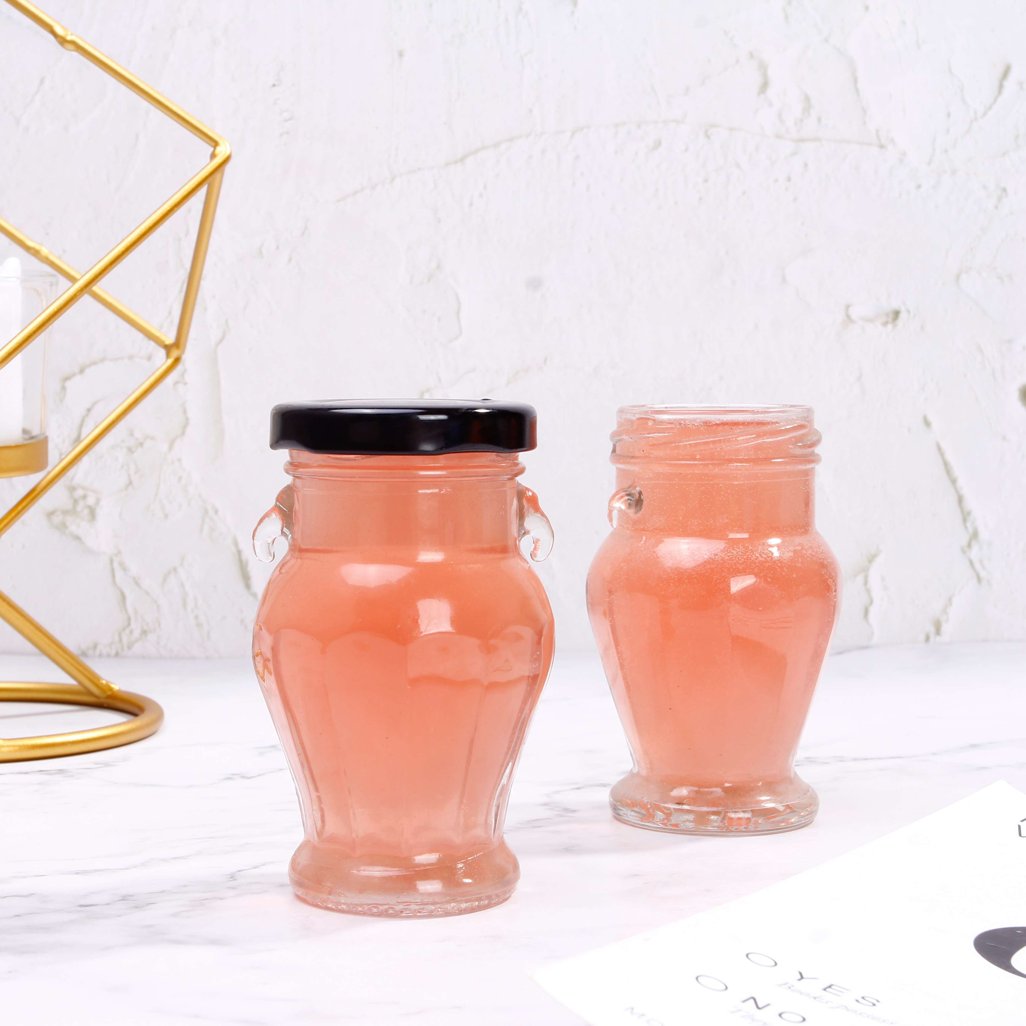 Wholesale Unique Design 300ml 500ml Glass Juice Jam Jelly Honey Jars Bottles With Lid