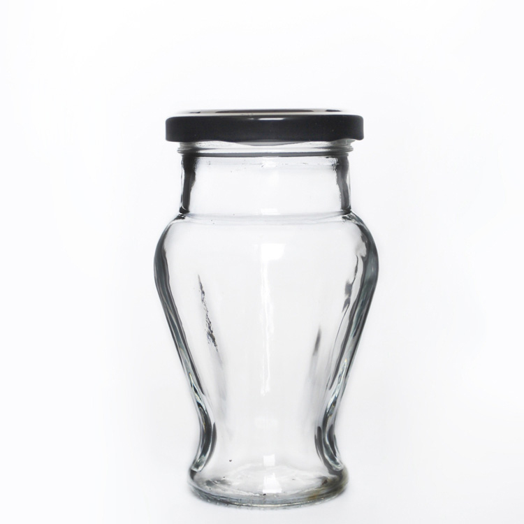 Wholesale Unique Design 300ml 500ml Glass Juice Strawberry Jam Jelly Honey Apple Juice Jars Bottles With Black Lid